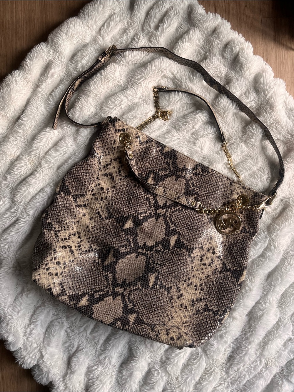 Michael Kors Snakeskin Bag with Gold Hardware